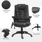 HOMCOM 6-Point Massage Office Chair with Seat Heated for Home Office, PU Leather High Back Executive Desk Chair with Adjustable Height and 360° Swivel for Work Study, Black