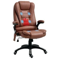 Vinsetto Massage Recliner Chair Heated Office Chair with Six Massage Points Microfiber Cloth 360° Swivel Wheels Brown