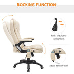 HOMCOM 6-Point Massage Office Chair with Seat Heated for Home Office, PU Leather High Back Executive Desk Chair with Adjustable Height and 360° Swivel for Work Study, Beige