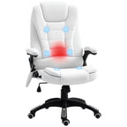 Vinsetto Massage Recliner Chair Heated Office Chair with Six Massage Points Linen-Feel Fabric 360° Swivel Wheels Cream White