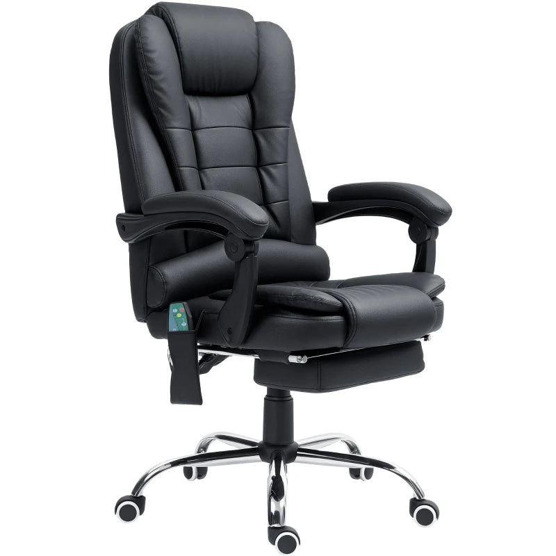 Vinsetto Office Chair with 6 Point Massage and Back Heat, PU Desk Chair with Footrest Adjustable Height and Swivel Wheels, Back Reclining, Black