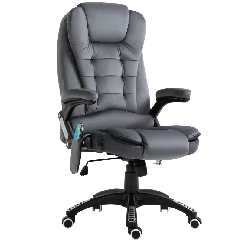 Vinsetto Massage Recliner Chair Heated Office Chair with Six Massage Points Velvet-Feel Fabric 360° Swivel Wheels Grey