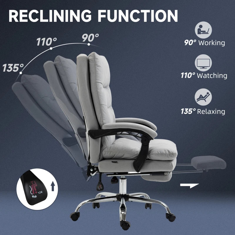 Vinsetto Office Chair with Footrest, Double Padding Ergonomic Desk Chair with 6-Point Vibration Massage and Back Heating, Microfibre Fabric with 135° Reclining Back, Grey
