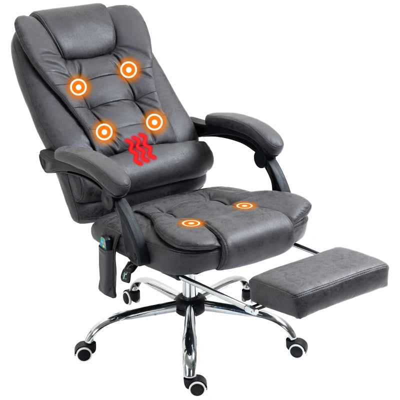 Vinsetto Heated 6 Points Vibration Massage Executive Office Chair Adjustable Swivel Ergonomic High Back Desk Chair Recliner with Footrest Dark Grey