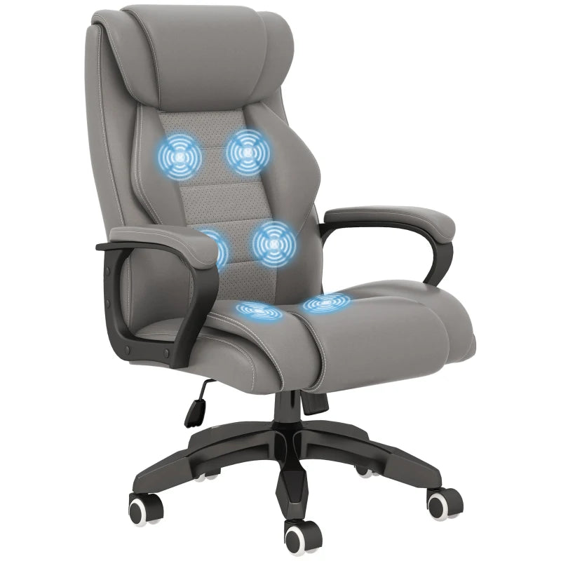 Vinsetto Office Chair with 6-Point Maaage and Back Heat, PU Desk Chair with Padded Seat and Armrest, Computer Chair with Tilt Function for Home, Grey