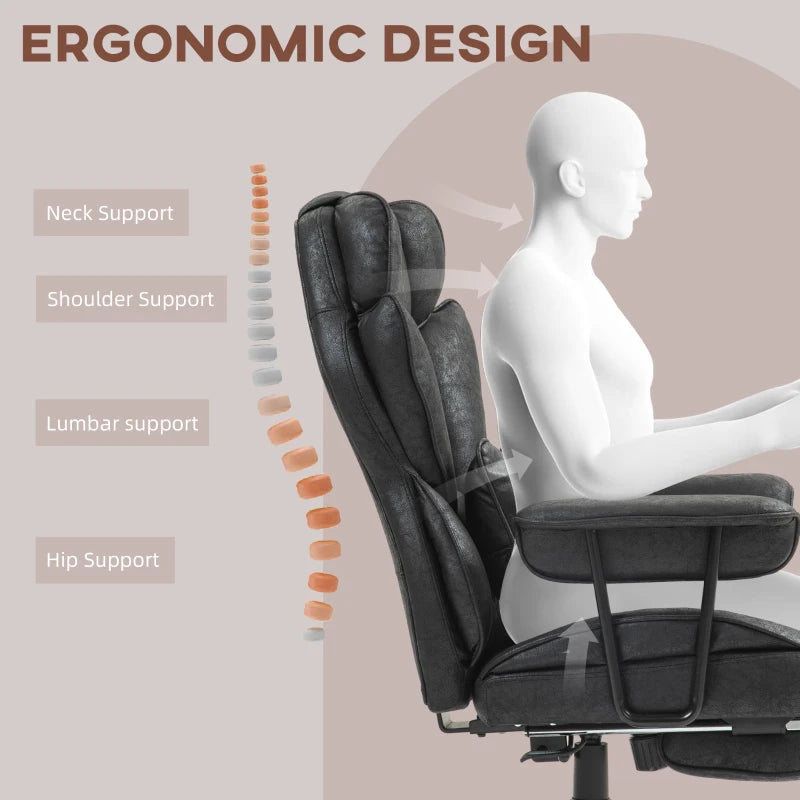 HOMCOM Office Chair with 6 Point Massage and Heat, Ergonomic Desk Chair with Foot Rest, Lumbar Support, Reclining Function and Wide Seat, Height-Adjustable High Back Swivel Rolling for Home, Black
