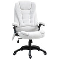 Vinsetto Massage Recliner Chair Heated Office Chair with Six Massage Points Linen-Feel Fabric 360° Swivel Wheels Cream White