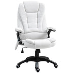 Vinsetto Massage Recliner Chair Heated Office Chair with Six Massage Points Linen-Feel Fabric 360° Swivel Wheels Cream White