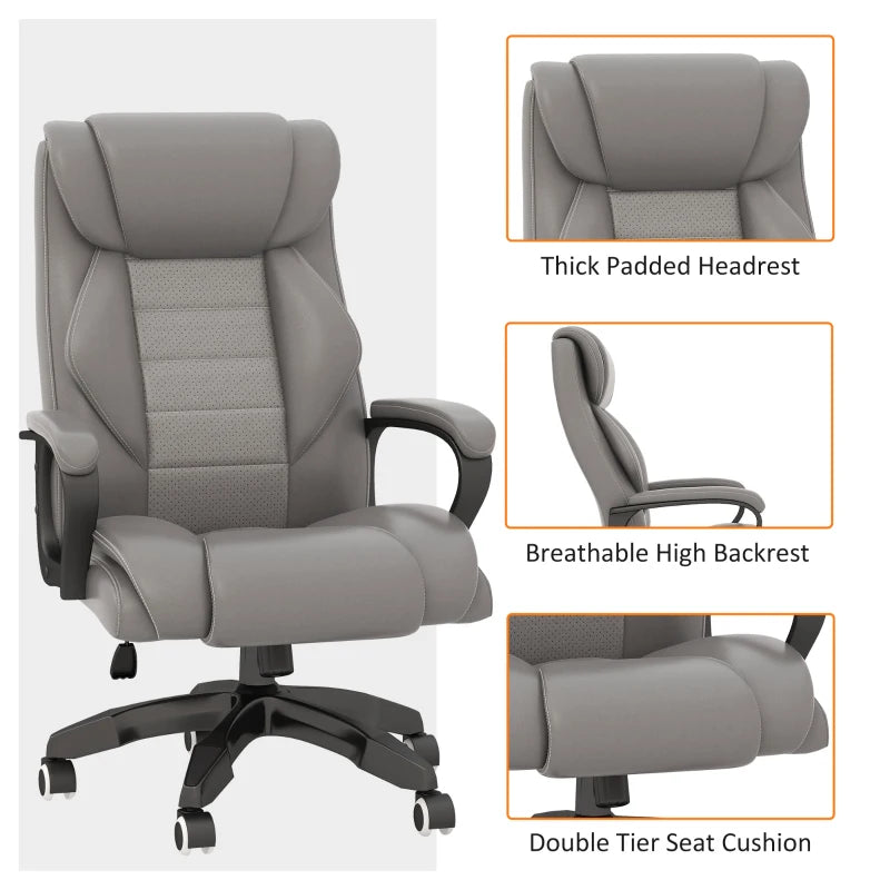 Vinsetto Office Chair with 6-Point Maaage and Back Heat, PU Desk Chair with Padded Seat and Armrest, Computer Chair with Tilt Function for Home, Grey