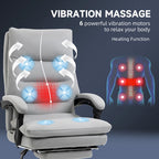 Vinsetto Office Chair with Footrest, Double Padding Ergonomic Desk Chair with 6-Point Vibration Massage and Back Heating, Microfibre Fabric with 135° Reclining Back, Grey
