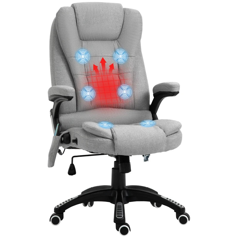 Vinsetto Office Chair, Ergonomic Fabric Desk Chair with 6-Point Massage and Back Heated, Arms, Lumbar Support, Light Grey
