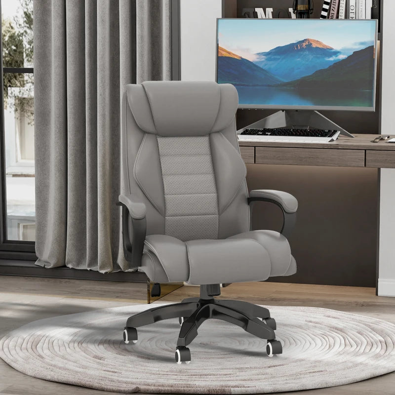 Vinsetto Office Chair with 6-Point Maaage and Back Heat, PU Desk Chair with Padded Seat and Armrest, Computer Chair with Tilt Function for Home, Grey