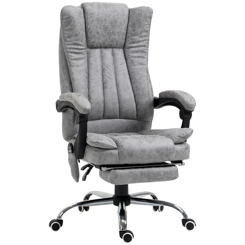Vinsetto Office Chair with Massage and Heat, Microfibre Reclining Computer Desk Chair with Footrest and Adjustable Height, Swivel Wheels for Home Office, Grey