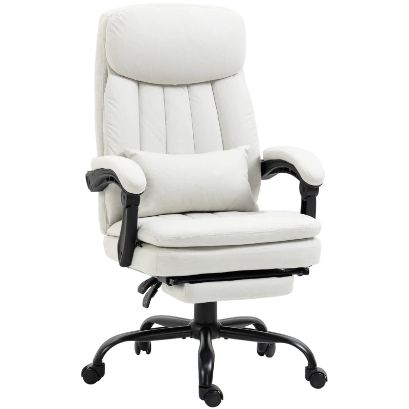 Vinsetto Office Chair, Ergonomic Desk Chair with 6-Point Vibration Massage and Lumbar Heating, Computer Chair with Lumbar Support Pillow, 155° Reclining Back and Footrest, Cream White